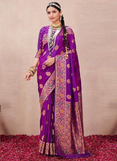 Precious Woven Silk Purple Contemporary Style Saree