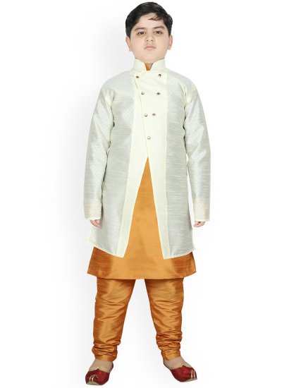Preferable Dupion Silk Beige and Off White Fancy Work Jacket Style