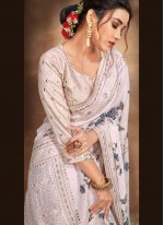 Preferable Grey Embroidered Printed Saree