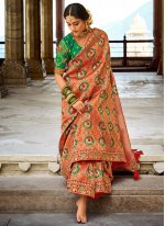 Preferable Pink Patch Border Banarasi Silk Designer Saree