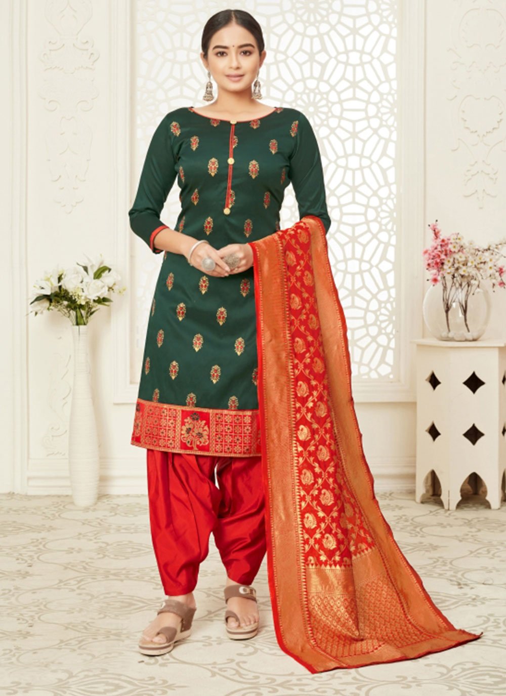 Magenta Mirror Work Punjabi Suit With Dupatta 4355SL03