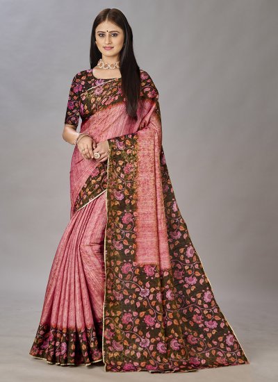 Prepossessing Pink Jacquard Silk Classic Designer Saree