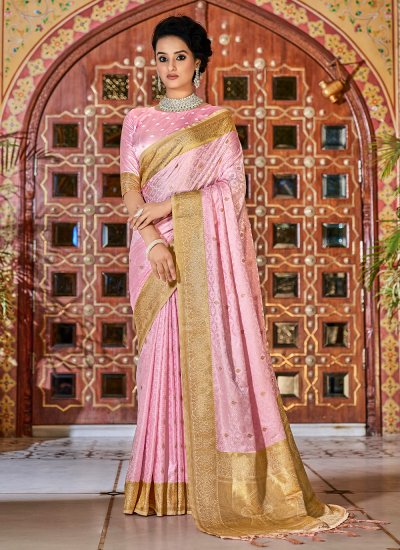 Prepossessing Pink Weaving Classic Saree