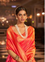 Pretty Handloom silk Orange Weaving Designer Saree