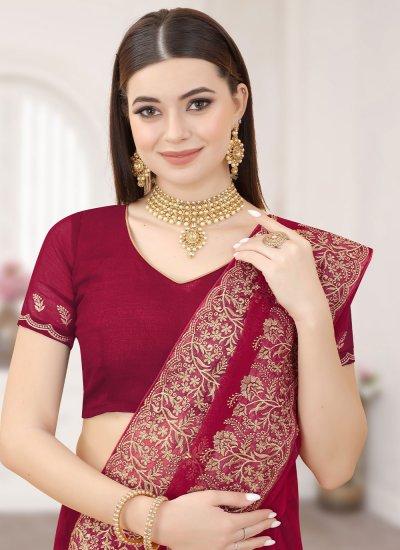 Pretty Silk Embroidered Rani Classic Saree