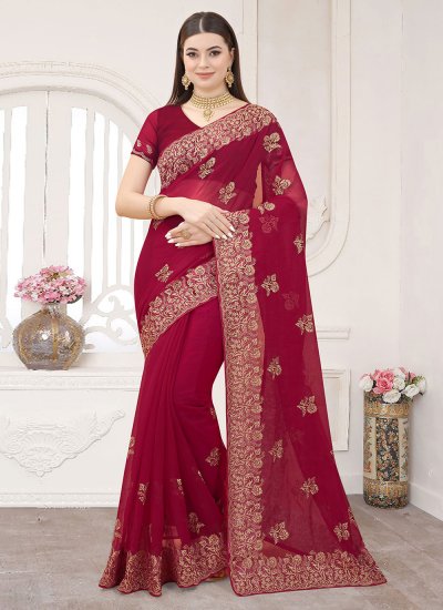 Pretty Silk Embroidered Rani Classic Saree