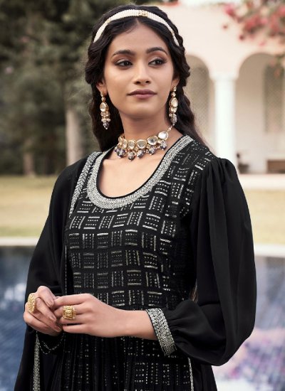Prime Black Embroidered Georgette Readymade Salwar Kameez