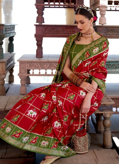 
                            Prime Red Patola Silk  Classic Saree