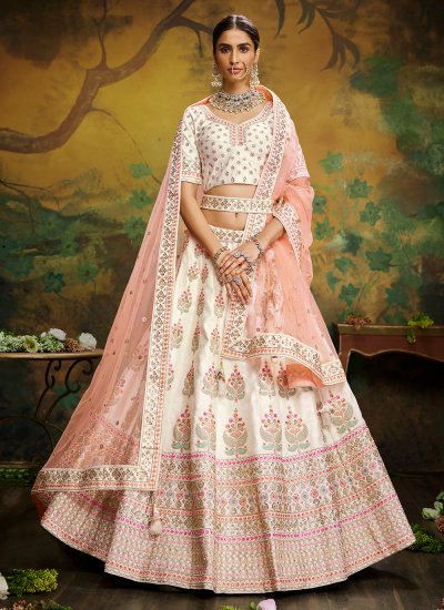 Off White Cotton Embroidered Trendy Ghagra Choli Online Shopping USA -  Lehenga