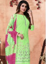 Princely Embroidered Green Georgette Straight Salwar Suit