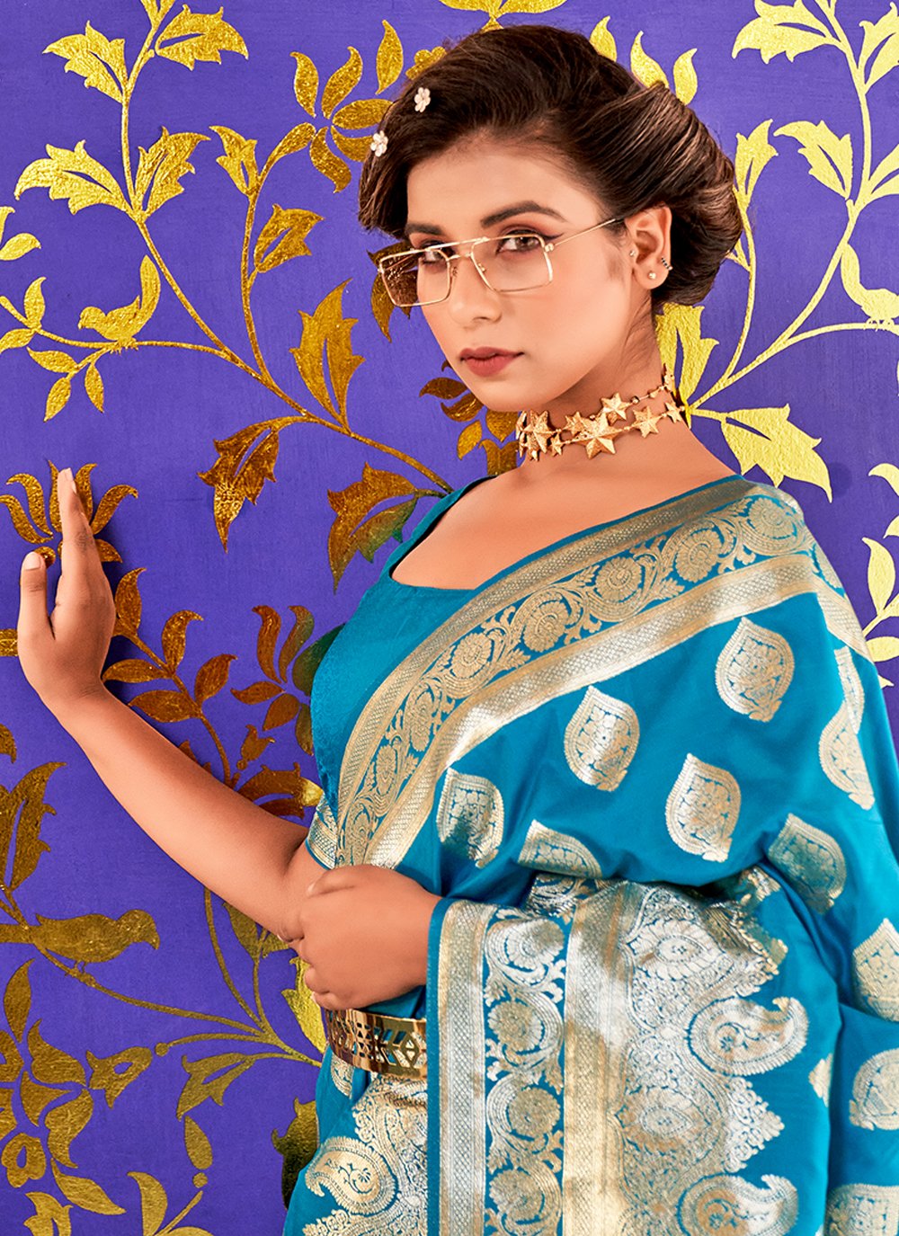 FK - Delightful Firozi Banarasi Silk saree with Tessels