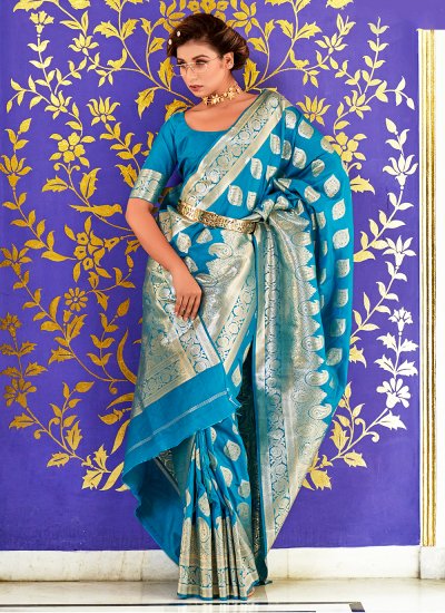 Princely Firozi Banarasi Silk Saree