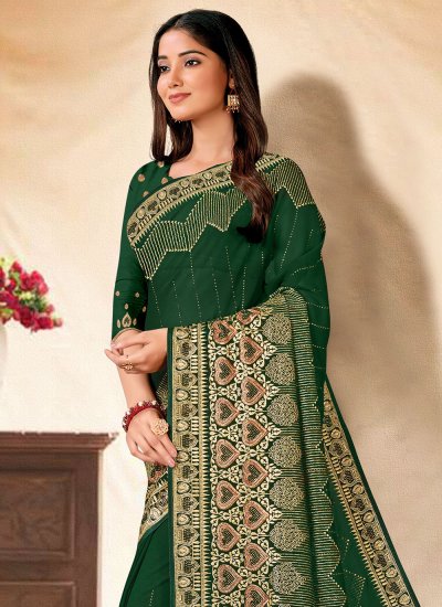 Princely Green Georgette Classic Saree
