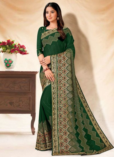 Princely Green Georgette Classic Saree