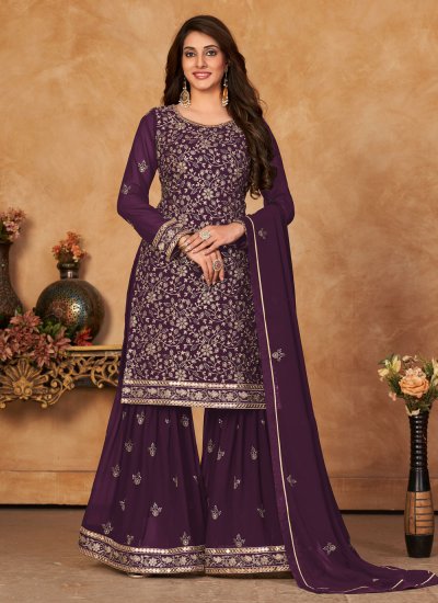 Princely Mirror Faux Georgette Purple Pakistani Salwar Suit