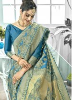 Princely Woven Kanchipuram Silk Blue Trendy Saree