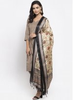 Print Polyester Readymade Suit in Grey