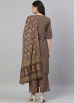 Print Rayon Readymade Suit in Brown