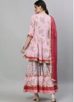 Print Rayon Readymade Suit in Pink