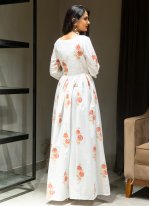 Printed Cotton Gown  in Off White