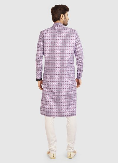 Printed Cotton Kurta Pyjama in Purple