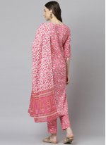 Printed Cotton Pant Style Suit in Pink