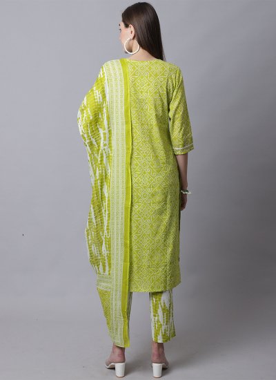 
                            Printed Cotton Readymade Salwar Suit in Green