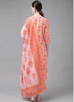 Printed Cotton Readymade Salwar Suit in Peach