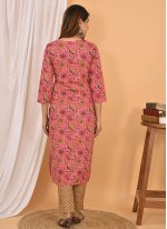 Printed Cotton Readymade Salwar Suit in Pink
