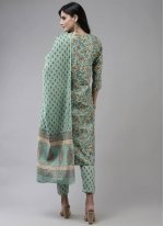 Printed Cotton Readymade Salwar Suit in Sea Green