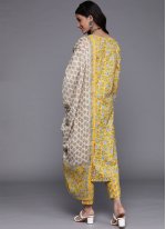 Printed Cotton Readymade Salwar Suit in Yellow