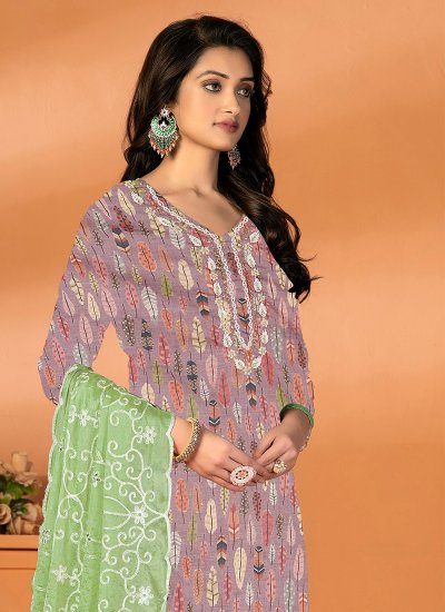 Printed Cotton Salwar Suit in Multi Colour