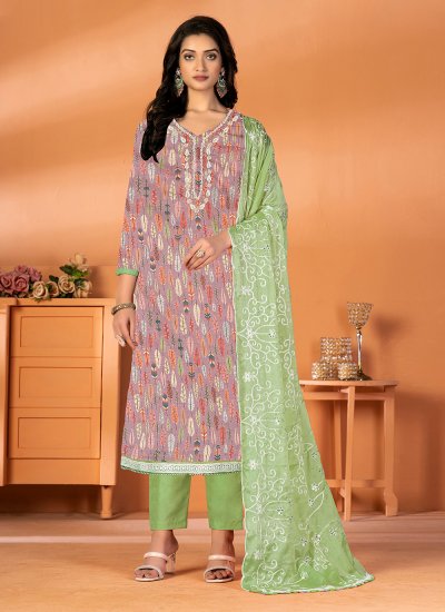 Printed Cotton Salwar Suit in Multi Colour