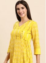 Printed Cotton Salwar Suit in Yellow