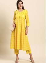 Printed Cotton Salwar Suit in Yellow