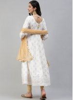 Printed Cotton Trendy Salwar Kameez in White