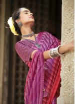 Printed Faux Chiffon Shaded Saree in Purple and Red