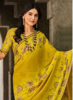 Printed Georgette Classic Saree in Yellow