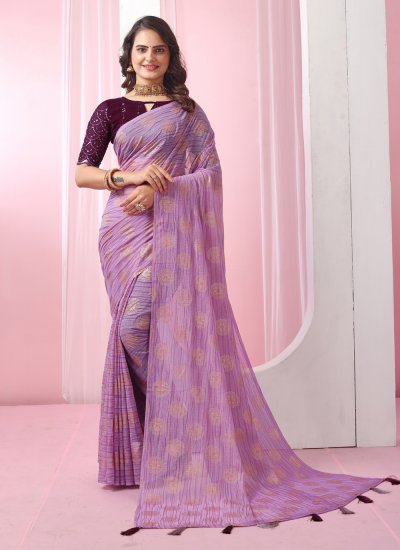 Vivacious Lavender Net Embroidered Designer Saree online -