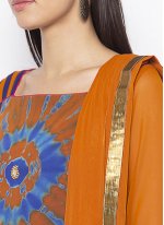 Printed Georgette Pant Style Suit in Blue and Mustard