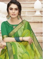 Printed Georgette Traditional Saree in Green