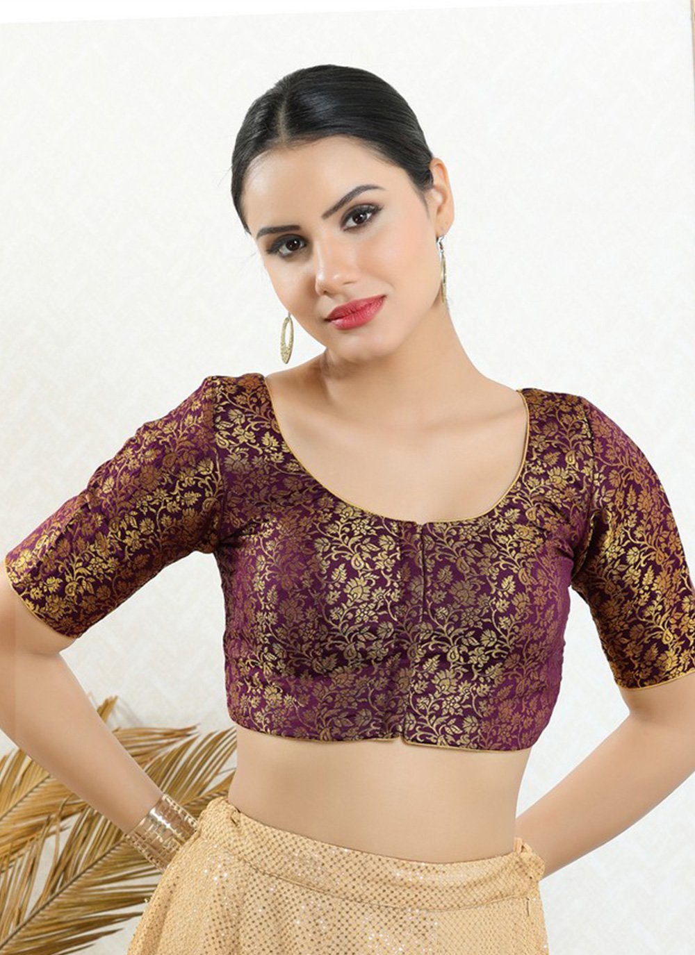 Printed Jacquard Blouse in Wine