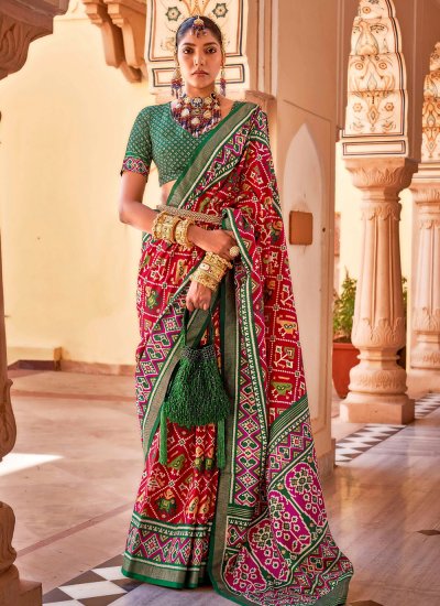 Printed Patola Silk  Contemporary Saree in Multi Colour