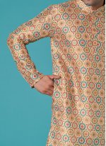 Printed Poly Silk Kurta Pyjama in Multi Colour