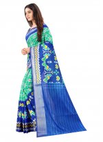Printed Saree Print Cotton in Blue