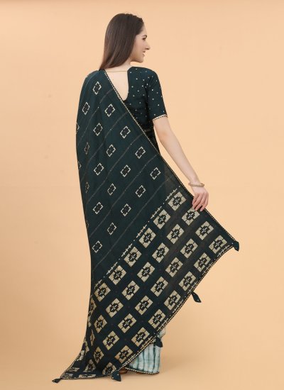 Printed Silk Saree in Teal