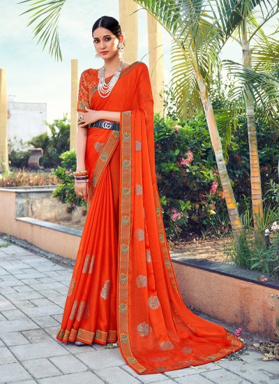 Printed Silk Trendy Saree in Orange