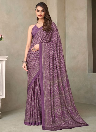 Printed Silk Trendy Saree in Purple