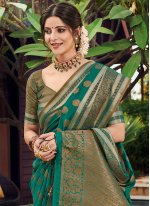 Pristine Banarasi Silk Green Weaving Designer Traditional Saree