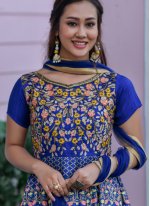 Pristine Chanderi Blue Embroidered Floor Length Designer Salwar Suit
